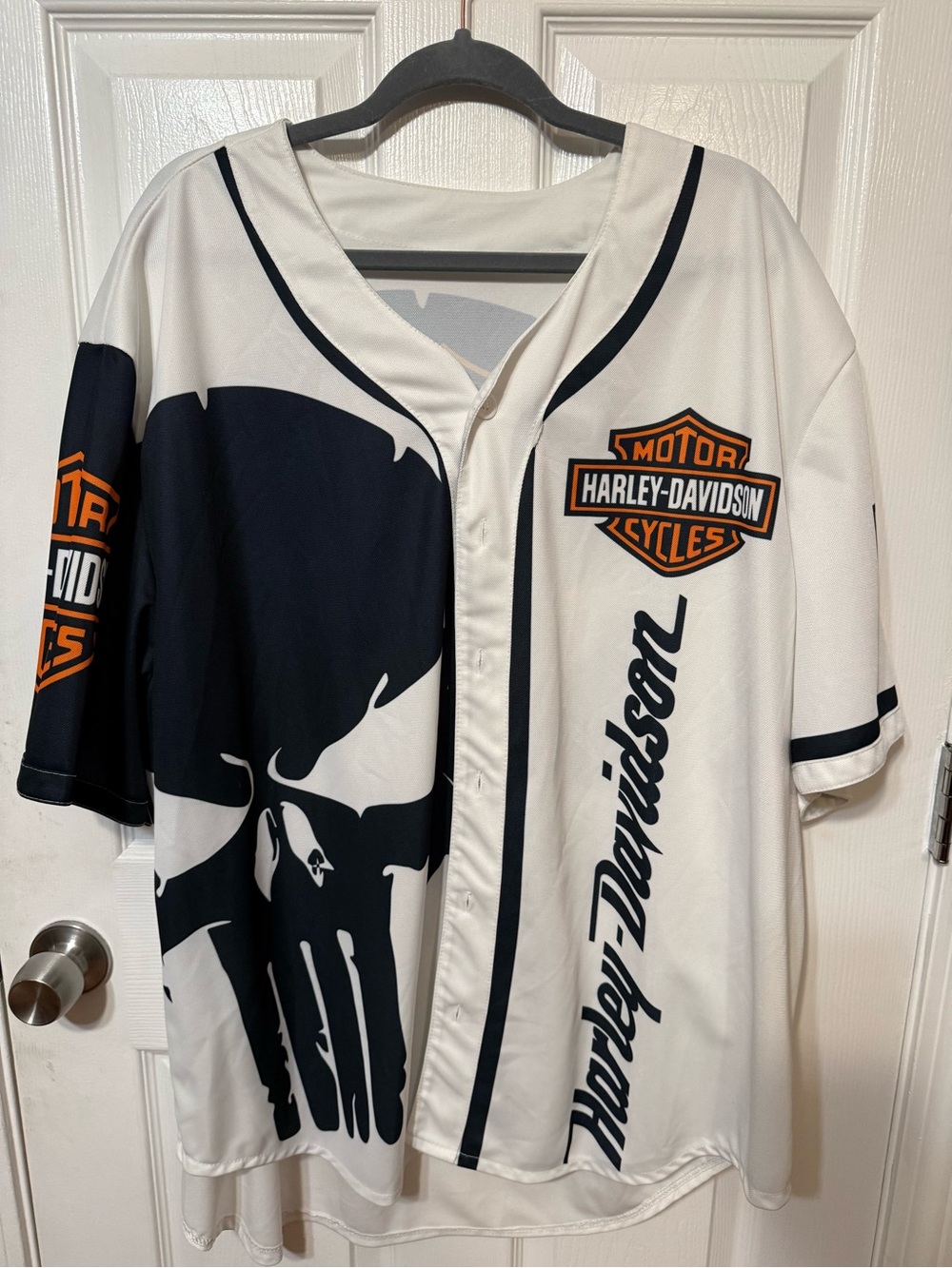 Harley-Davidson White Black & Orange Graphic Button-Front Shirt